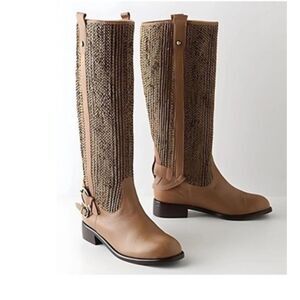 ANTHROPOLOGIE 7.5 Schuler & Sons Dakota woven tan tall riding boot